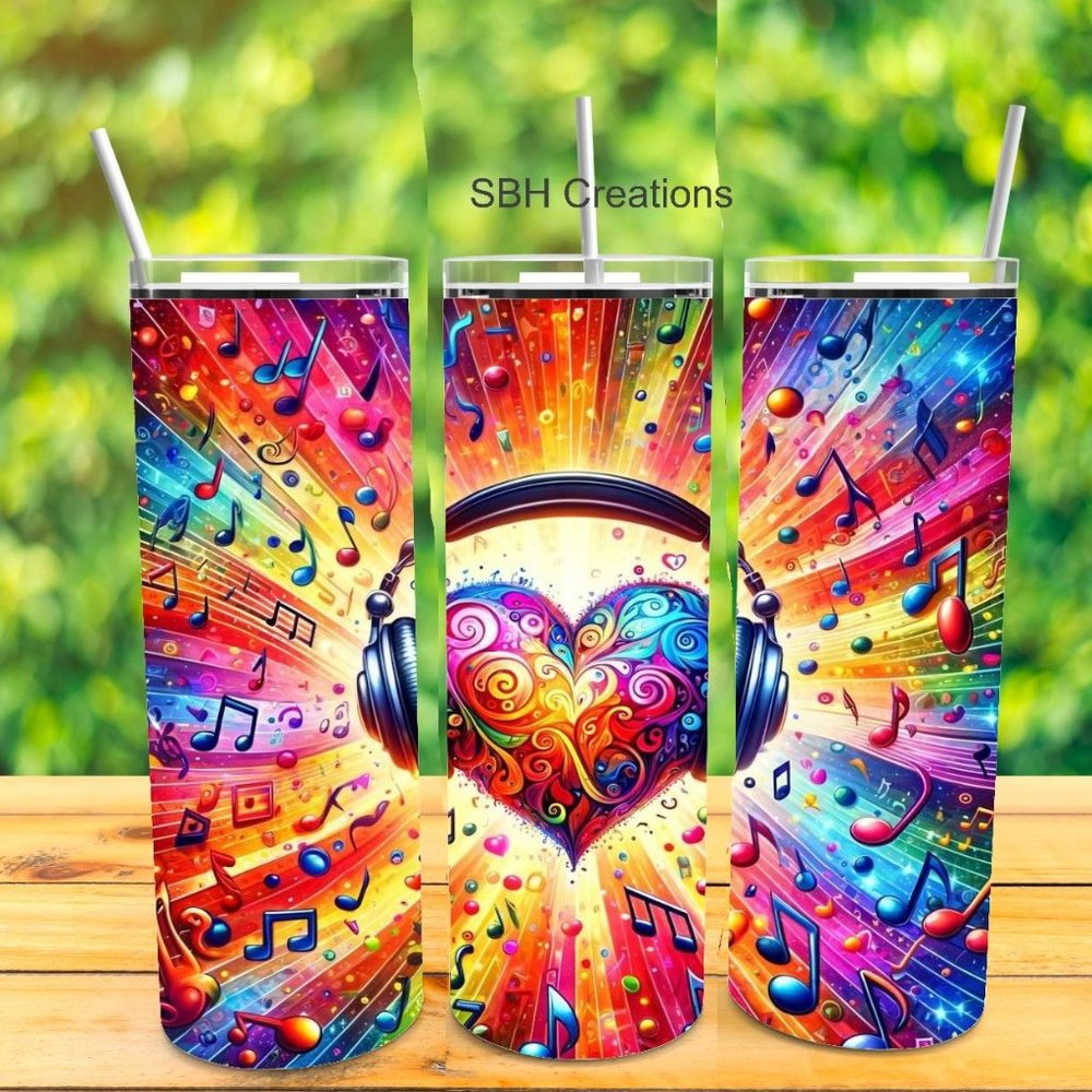 20 oz Love of Music insulated tumbler with sliding lid and straw